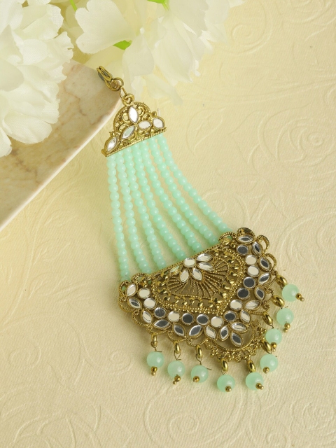 

Priyaasi Gold-Plated White Mirror-Studded Jhumar Passa
