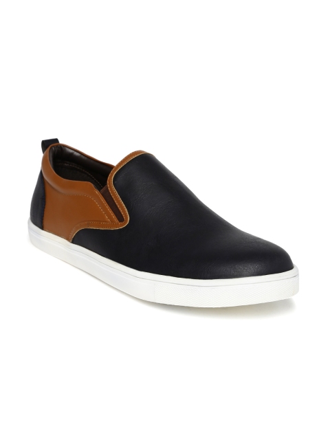 

San Frissco Men Navy & Brown Colourblock Slip-On Sneakers, Navy blue