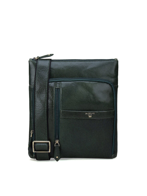

Da Milano Men Green Textured Messenger Bag