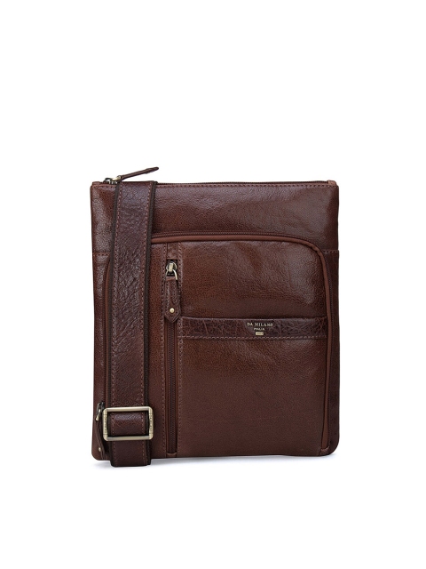 

Da Milano Men Brown Textured Leather Messenger Bag