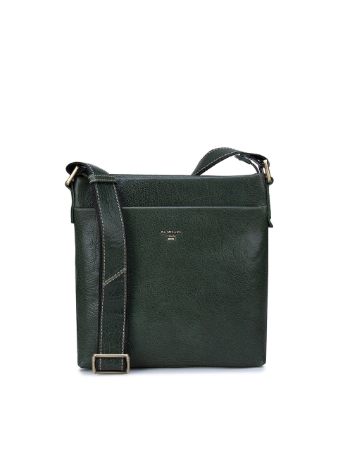 

Da Milano Men Green Textured Leather Messenger Bag