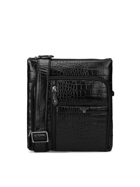 

Da Milano Men Black Textured Leather Messenger Bag