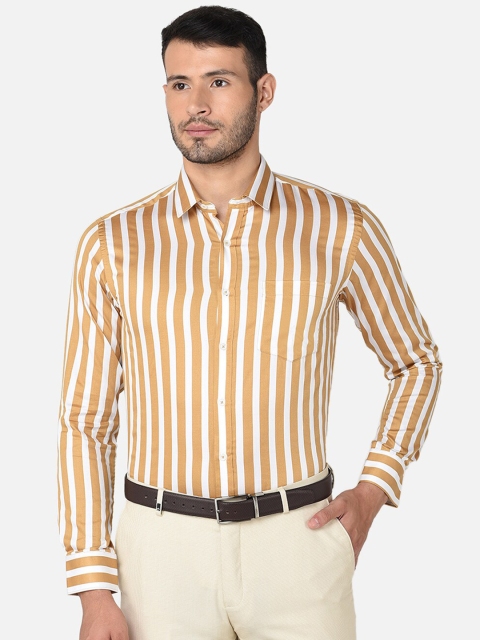 

Oxemberg Men Khaki Classic Slim Fit Striped Formal Shirt