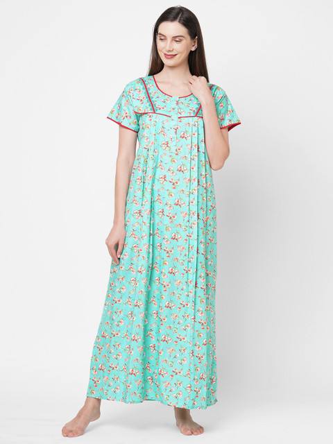 

Sweet Dreams Women Green Floral Printed Maxi Nightdress