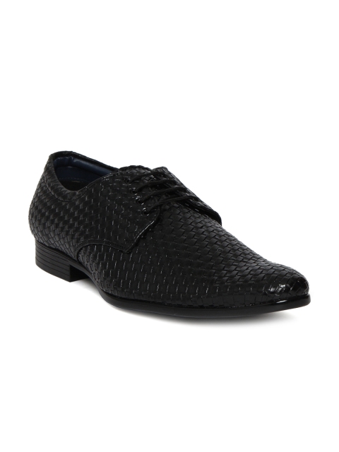 

San Frissco Men Black Interwoven Leather Derbys