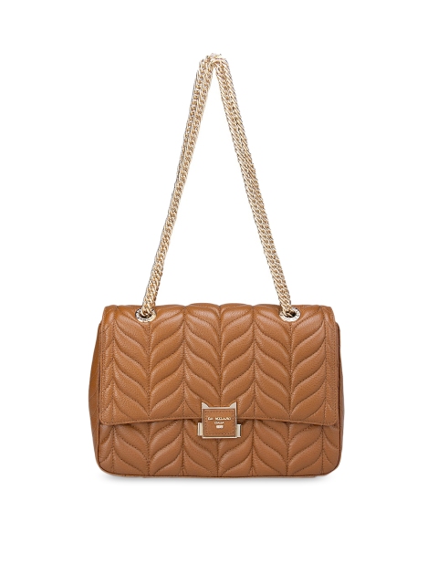 

Da Milano Brown Leather Structured Shoulder Bag with Cut Work