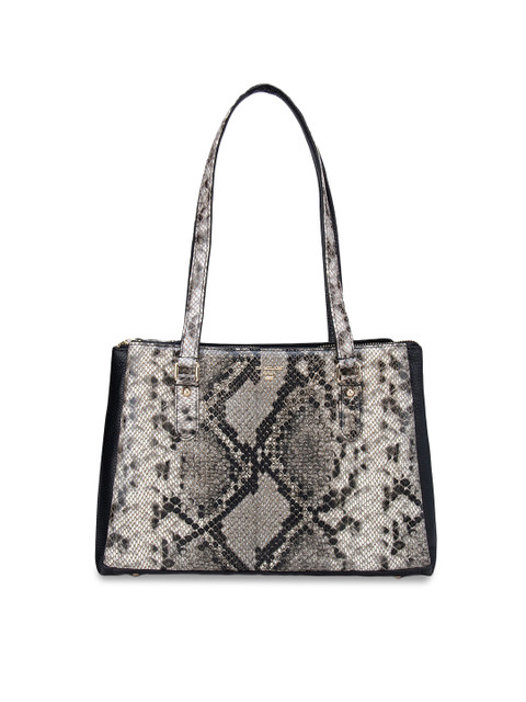 

Da Milano Grey Animal Printed Leather Structured Shoulder Bag with Bow Detail