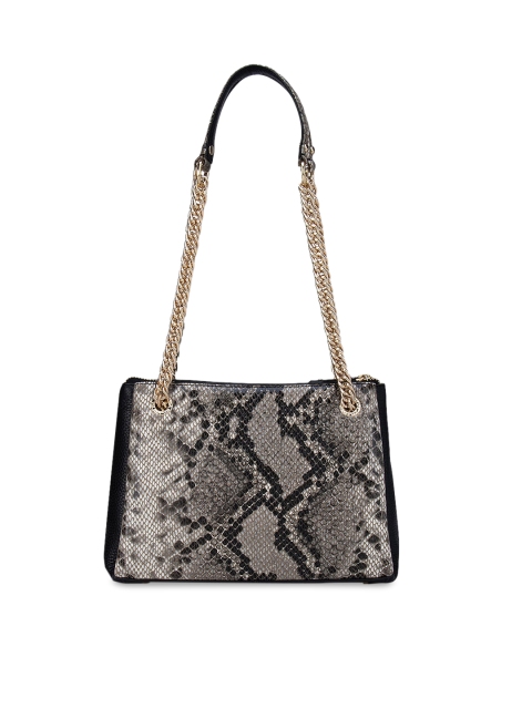 

Da Milano Grey Animal Textured Leather Structured Shoulder Bag with Quilted