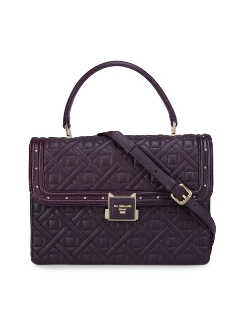 

Da Milano Purple Ethnic Motifs Leather Structured Satchel with Quilted