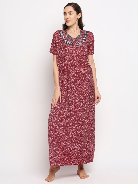 

Pretty Awesome Maroon Embroidered Maxi Nightdress