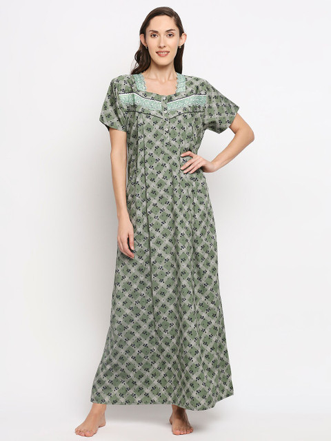 

Pretty Awesome Green Printed Maxi Maternity Nightdress