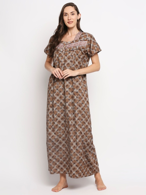 

Pretty Awesome Brown Printed Maxi Nightdress
