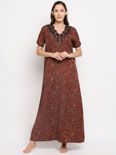 

Pretty Awesome Brown Embroidered Maxi Nightdress
