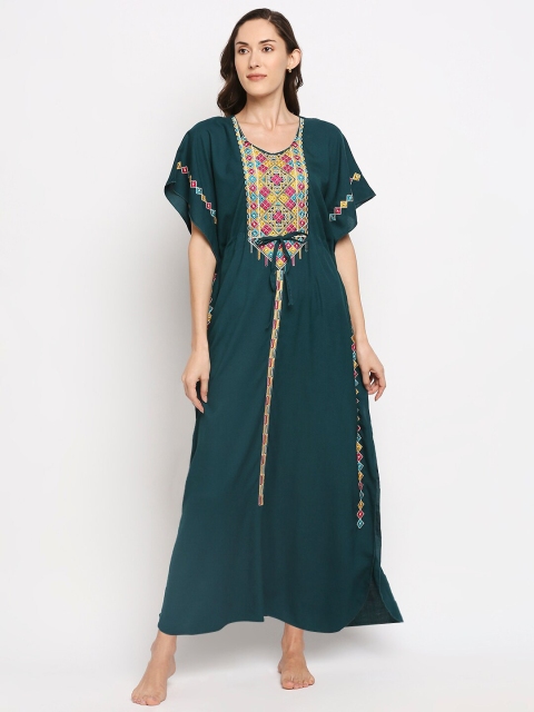 

Pretty Awesome Teal Embroidered Kaftan Nightdress