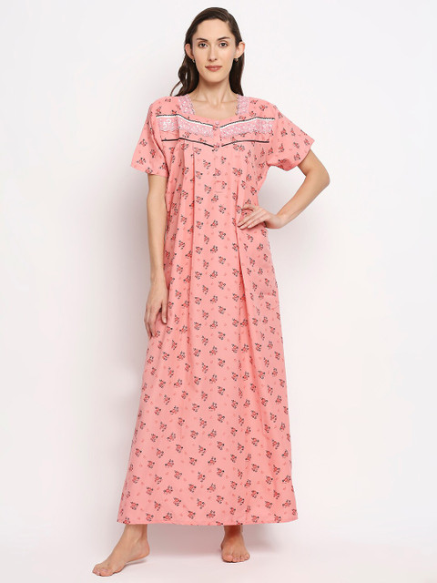 

Pretty Awesome Peach-Coloured Printed Maternity Feeding Maxi Nightdress