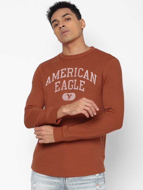 

AMERICAN EAGLE OUTFITTERS Men Orange Typography Printed Applique T-shirt
