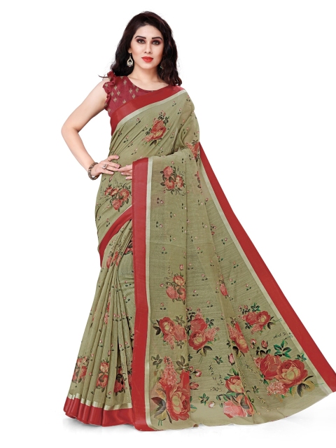 

KALINI Green & Red Floral Bagh Saree