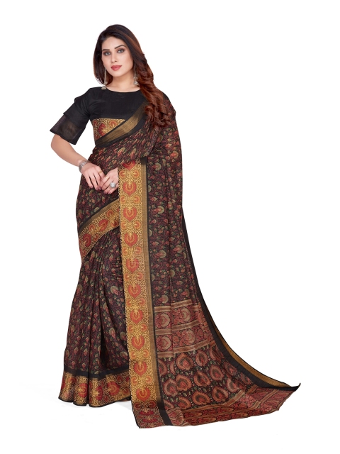 

KALINI Black & Red Paisley Block Print Saree