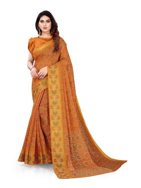 

KALINI Mustard & Green Floral Block Printed Saree