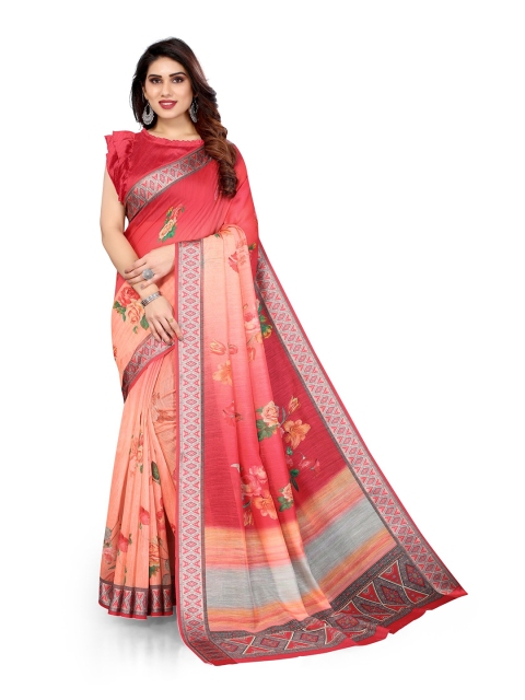 

KALINI Peach-Coloured Floral Printed Saree