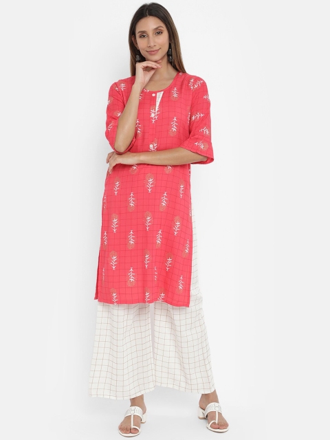 

V2 Value & Variety Women Red Ethnic Motifs Printed Kurta with Palazzos