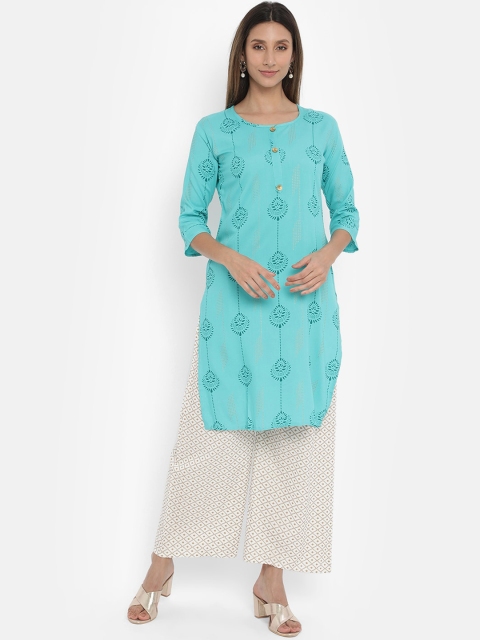 

V2 Value & Variety Women Blue Ethnic Motifs Printed Kurti with Palazzos