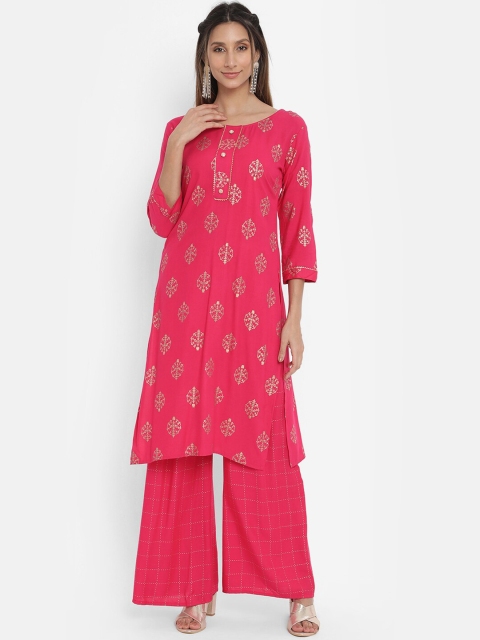 

V2 Value & Variety Women Pink Ethnic Motifs Printed Kurta with Palazzos