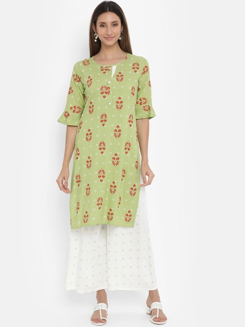 

V2 Value & Variety Women Green Floral Printed Kurta with Palazzos