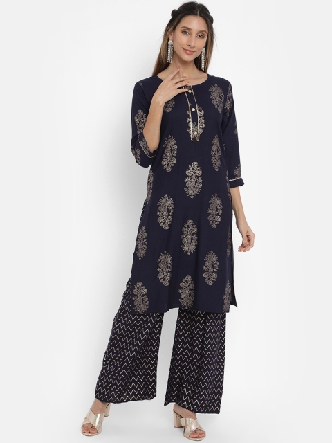 

V2 Value & Variety Women Navy Blue Floral Printed Kurti with Palazzos