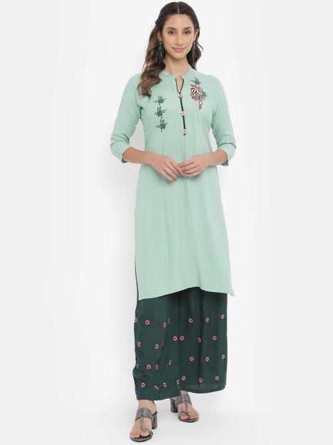 

V2 Value & Variety Women Green Embroidered Kurta with Palazzos