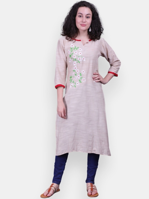 

VEDANA Women Beige Floral Embroidered Thread Work Kurta