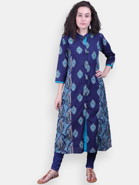 

VEDANA Women Blue Geometric Dyed Gotta Patti Anarkali Kurta
