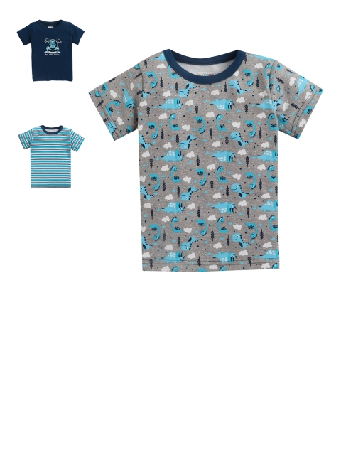 

BUMZEE Boys Navy Blue & Grey Set Of 3 Printed T-shirts