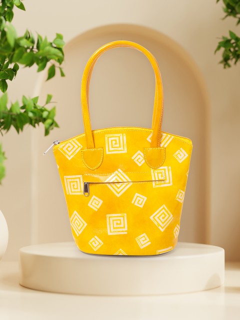 

Golden Peacock Yellow Printed Leather Structured Tote Bag
