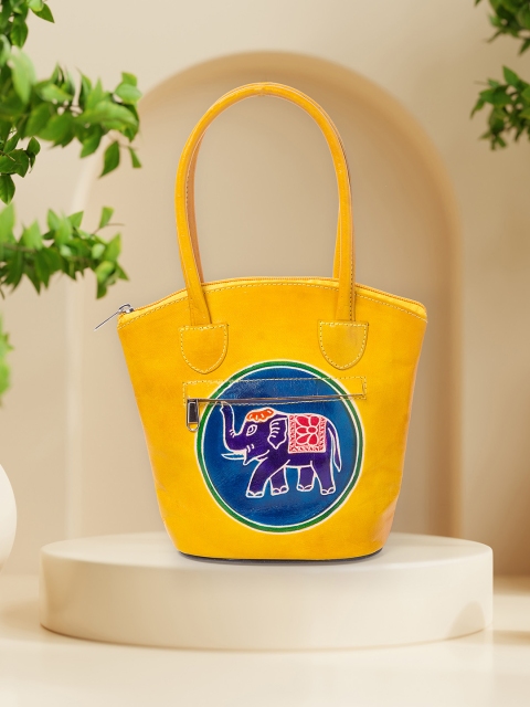 

Golden Peacock Yellow Leather Shopper Handheld Bag