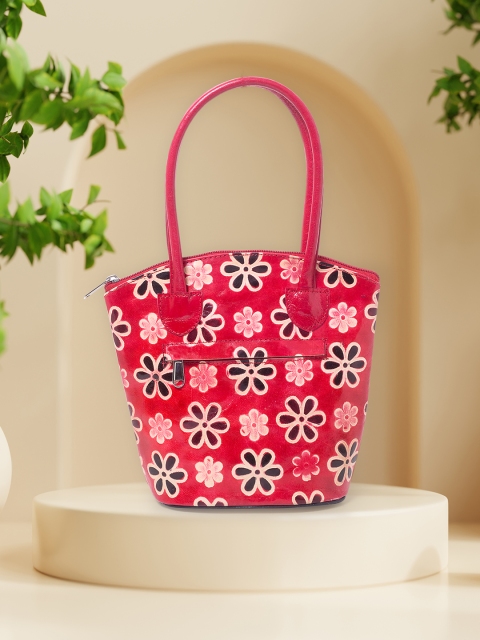 

Golden Peacock Red Floral Printed Leather Structured Tote Bag