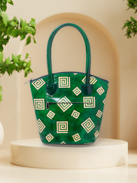 

Golden Peacock Green Printed Leather Structured Tote Bag