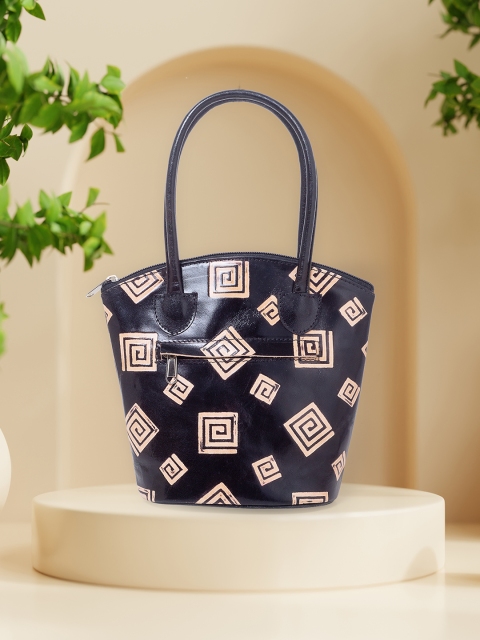

Golden Peacock Black Printed Leather Structured Handheld Bag