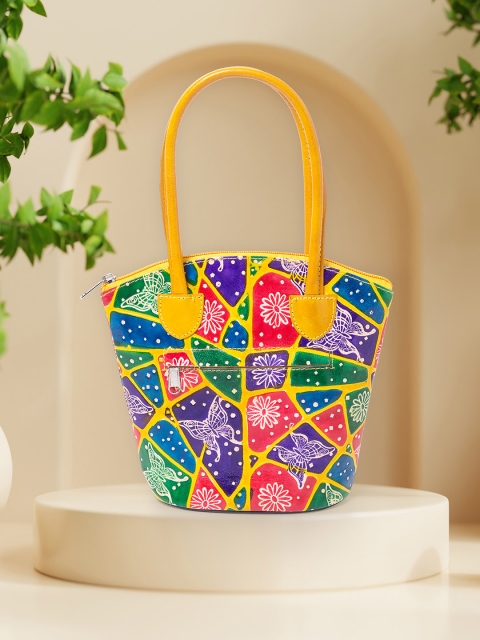 

Golden Peacock Multicoloured Ethnic Motifs Printed Leather Structured Tote Bag, Multi