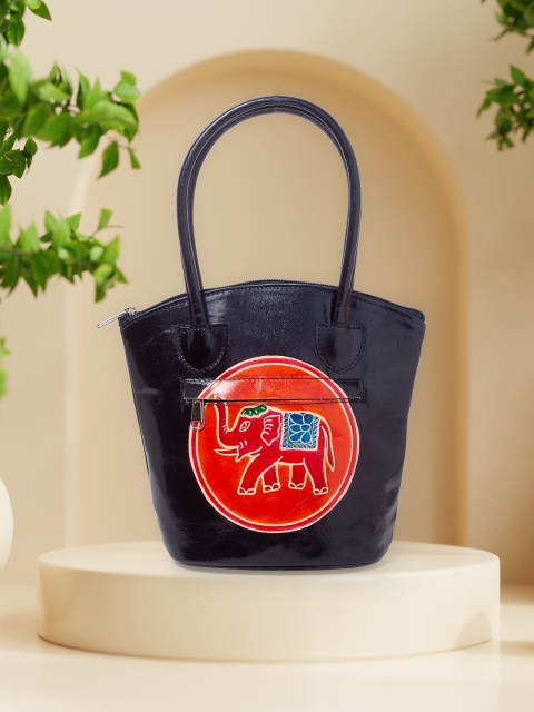 

Golden Peacock Black & Red Leather Shopper Tote Bag