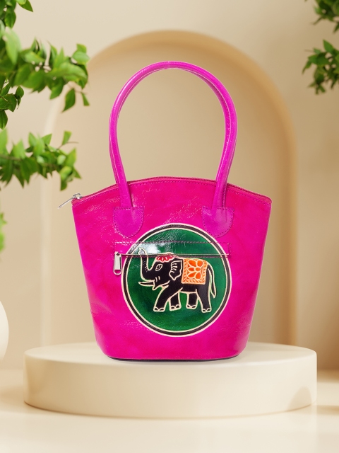 

Golden Peacock Pink Printed Leather Structured Tote Bag