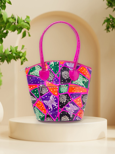 

Golden Peacock Multicoloured Printed Leather Oversized Structured Tote Bag, Multi