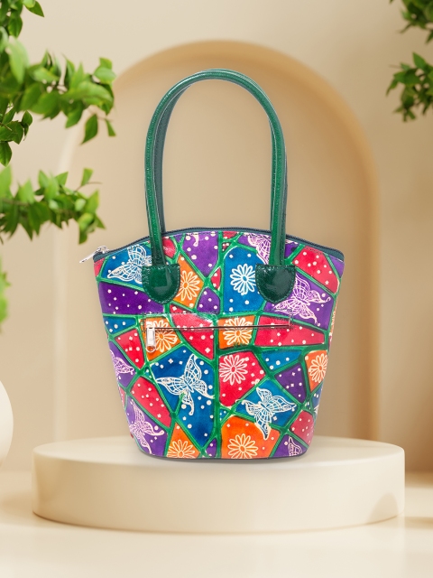 

Golden Peacock Multicoloured Printed Leather Structured Tote Bag, Multi