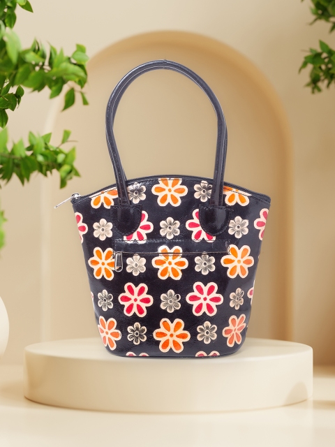 

Golden Peacock Black Floral Printed Leather Structured Handheld Bag