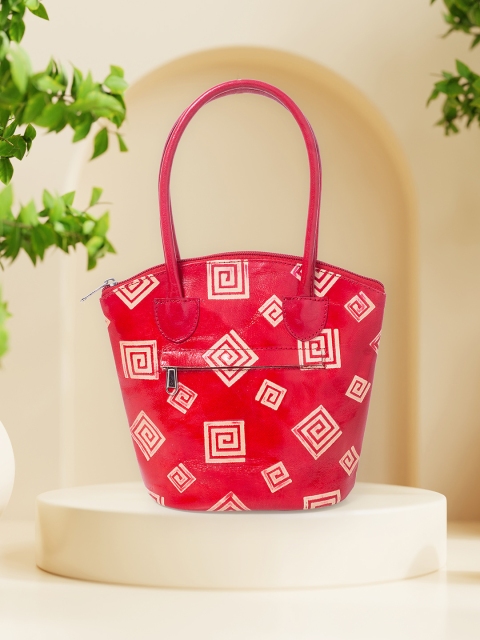 

Golden Peacock Red Geometric Printed Leather Structured Tote Bag