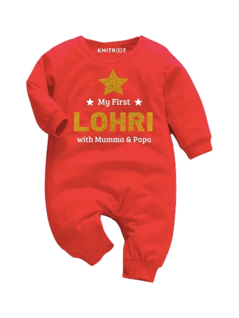 

KNITROOT Kids Red Printed Pure Cotton Bodysuit