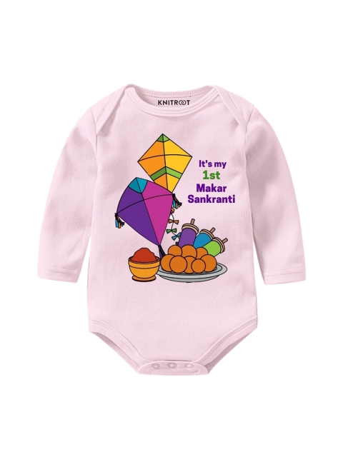 

KNITROOT Infant Kids Pink & Blue Printed Cotton Bodysuit