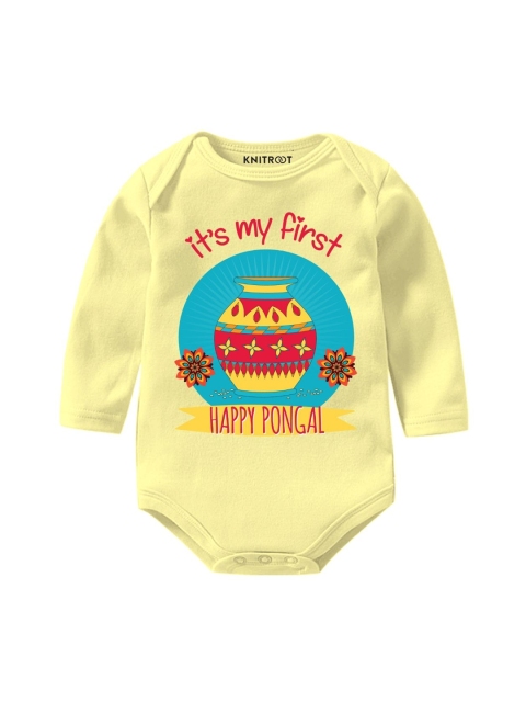 

KNITROOT Infant Kids Yellow & Blue Printed Cotton Bodysuit