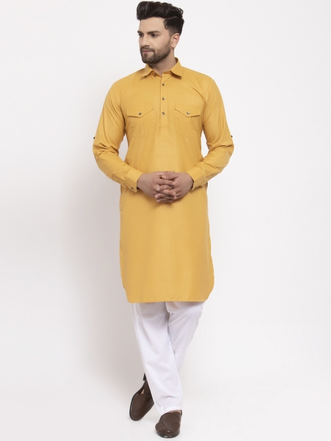 

Jompers Men Mustard Yellow & White Pure Cotton Kurta with Salwar