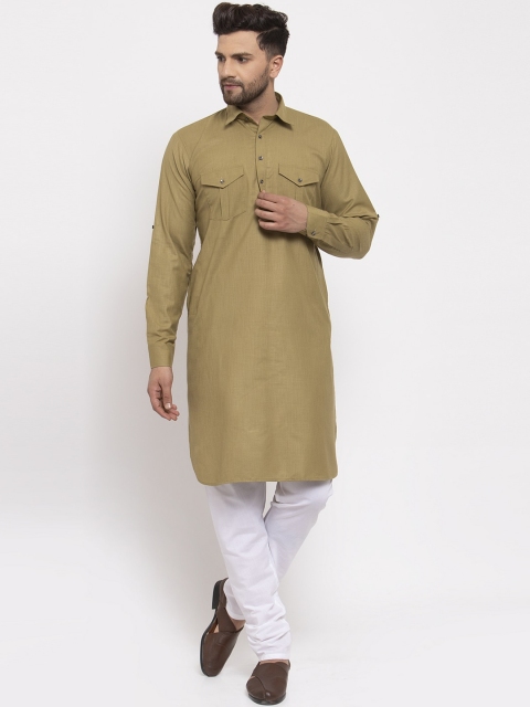 

Jompers Men Olive Green Pure Cotton Kurta with Churidar